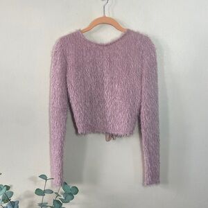 Molly Green Frida Fuzzy Sweater NWT Cropped Tie Back Rosewood Pink Cozy Boutique